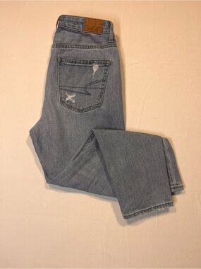 Y2K Grunge Distressed Straight Jeans by American Eagle Light Wash Size 2